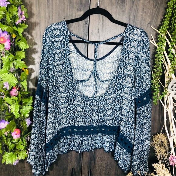 _🌼3/$30🌼Vintage Havana Printed Long Sleeve Open Back Top Medium - Picture 11 of 16